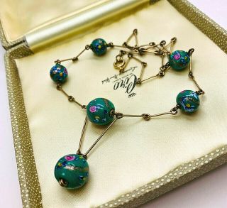 Vintage Jewellery Art Deco Venetian Green Wedding Cake Glass Drop Necklace