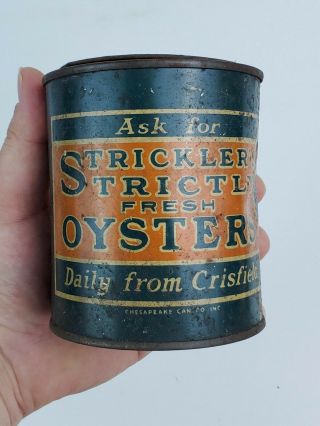 Vintage Oysters Can Sticklers Strictly Fresh Md - 202 Crisfield W/ Lid