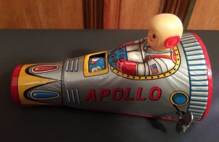 Vintage Tin Wind - Up Apollo Space Toy In The Box Made In Japan Nasa