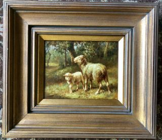 Framed Oil Painting On Canvas Landscape,  And Sheep Artist Signed Dann?