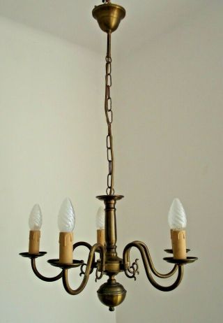 Vintage French Small 5 Arm Flemish Style Bronzed Effect Metal Chandelier.  1449