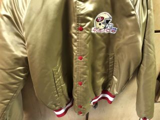 Vintage San Francisco 49ers Chalk Line Satin Jacket,  Sz Large,  Starter,  Gold 6