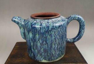 A large/fine Chinese early 20C marked Zisha teapot in Robin ' s egg glaze - Republic 5