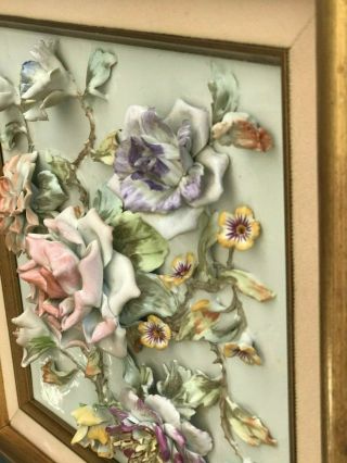 14 " Vintage Capodimonte 3d Porcelain Floral Bouquet Relief Framed Wall Picture