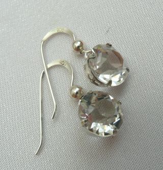 Vintage Art Deco Sterling Silver Rock Crystal Drop Earrings 2