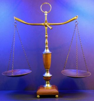 Vintage Brass And Wood Scale Of Justice