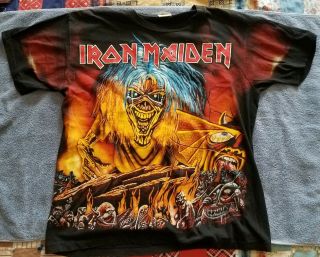 Vintage Iron Maiden T Shirt 1990s Number Of The Beast Print.  Size Large