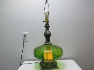 Vintage Hollywood Regency Gim Table Lamp 1967 Green Glass Diffuser 26 1/2 " T