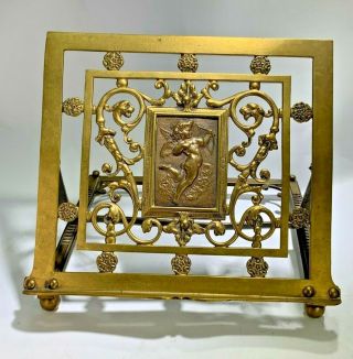 Antique Rare Brass Adjustable Book Stand Easel Holder With Cupid By T & C