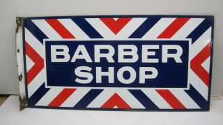 Vintage Double Sided Porcelain Barber Shop Sign with mounting flange Excellant 2
