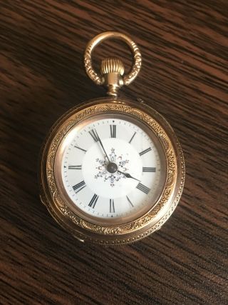 14k Antique Louis Jacot Locle No.  26714 Small Fancy Case Pocket Watch Runs.