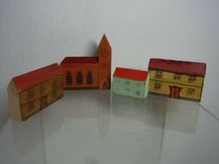 4 Small Vintage German Erzgebirge Folk Art Wood Toy House W