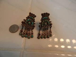 Vtg Mexico Silver Turquoise Navajo Dangle Alpaca Screw On Earring Set Awesome