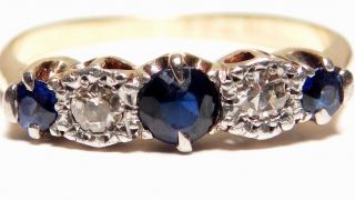 Antique 18ct Gold Royal Blue Sapphire & Diamond Ring