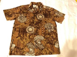 Rare Vtg Kamehameha Hawaiian Mens Shirt Brown Pit To Pit: 21 Collar To Hem: 27