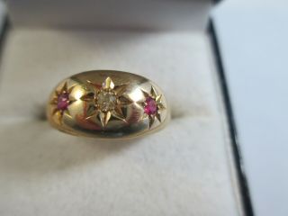 Gorgeous Antique,  1915,  18ct Gold Diamond & Ruby Gypsy Ring Uk Size L1/2 3.  4g