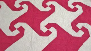 Antique 1900 ' s Handmade Hand Stitched Red White Pinwheel Quilt 84 