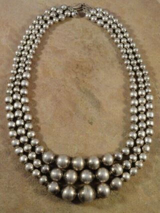 Vintage Triple Strand Hand Made Mexican Sterling Silver Beads
