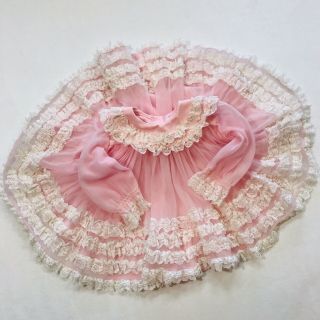 Vintage Baby Girl Toddler Party Dress Pink Sheer Ruffle Full Circle Frilly Fancy