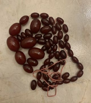Antique Vintage Red Cherry Amber Bakelite Faturan Bead Necklace 61g