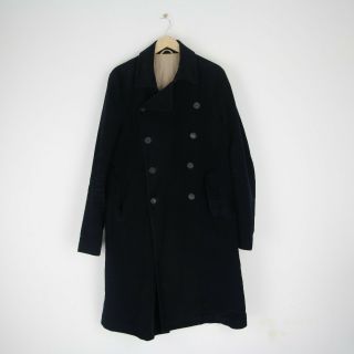 Vintage Mens Jil Sander Double Breasted Long Over Coat Pea Coat 54 Black 3557