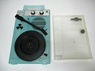 Vintage Columbia Gp - 3 Light Blue & Clear Portable Turntable Record Player