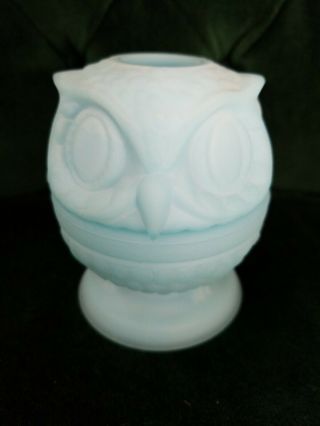 Vintage Fenton Blue Satin Owl Fairy Lamp Light 3 3/4 " Tall Perfect