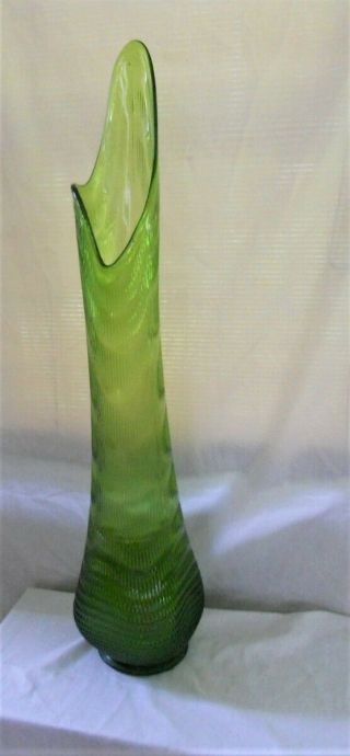 Vtg Le Smith Floor Vase Swung Glass Green Stretch 33 " Unusual Swirl Ribs & Hob