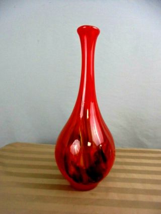 Vintage Murano Italy Hand Blown Ruby Red Art Glass Form Rim Vase 14.  5 "