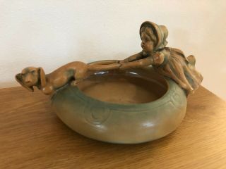 Antique Art Pottery Bowl With Dachshund Wiener Dog,  German,  English