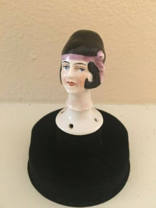 1920’s Art Deco Flapper Woman German Porcelain Half Doll Pincushion Head