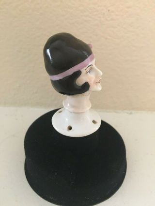 1920’s Art Deco Flapper Woman German Porcelain Half Doll Pincushion Head 2