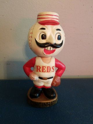 Vtg 1960s Cincinnati Reds Mascot Bobble Head Nodder Doll Gold Base Japan Rare