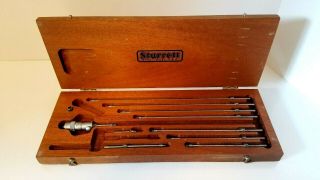 Vintage Starrett Vernier Depth Gauge Micrometer Set In Wooden Case