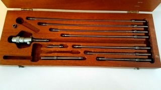 Vintage Starrett Vernier Depth Gauge Micrometer Set in Wooden Case 2