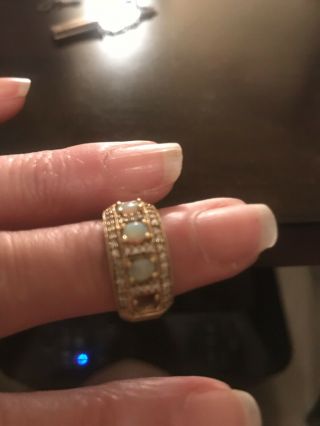 Vintage Natural Australian Opal And Diamond 14k Gold Ring