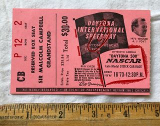 Vintage Nascar 1973 Daytona 500 Ticket Stub Richard Petty Win Aj Foyt Picture