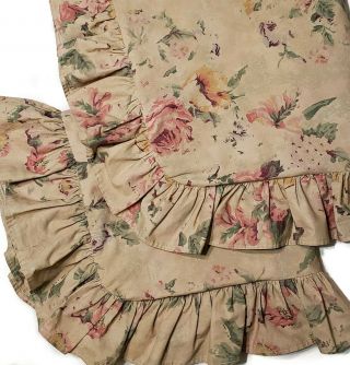 Vintage Ralph Lauren Francesca Floral Standard Pair Pillow Shams Ruffled Rare