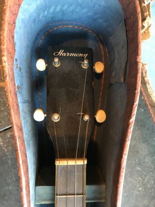Vintage Harmony Tenor Acoustic Guitar Strung Left Handed H15.  w/ Case 3