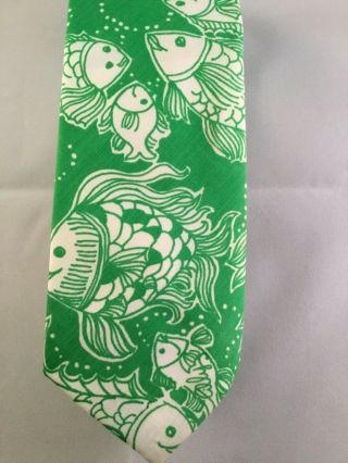 Vintage Lilly Pulitzer Men’s Stuff Palm Beach Green And White Fish Neck Tie