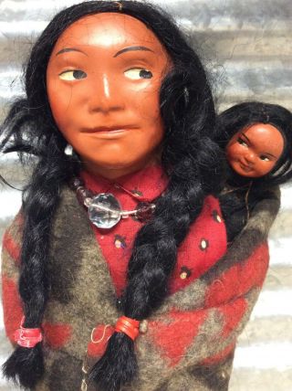Vintage Skookum Native American Indian Doll With Papoose Baby,  12 1/2”,  (hc)