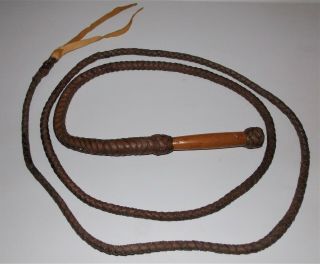 Vintage Hand Crafted Western Rawhide Bullwhip With Swivel Handle - Over10 