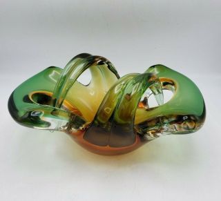 Vintage Murano Seguso Sommerso Cased Art Glass Brown Amber Green Vase Bowl Edag