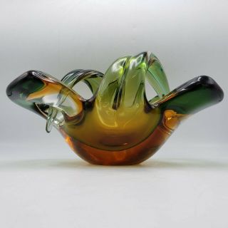 Vintage Murano Seguso Sommerso Cased Art Glass Brown Amber Green Vase Bowl EDAG 2
