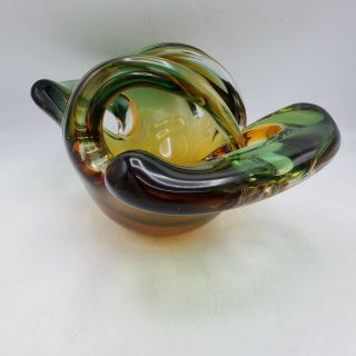 Vintage Murano Seguso Sommerso Cased Art Glass Brown Amber Green Vase Bowl EDAG 3