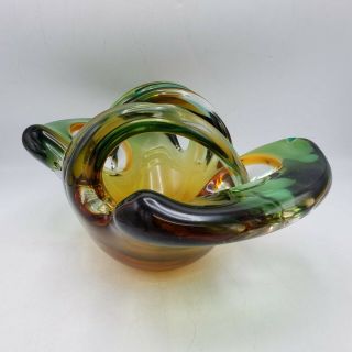 Vintage Murano Seguso Sommerso Cased Art Glass Brown Amber Green Vase Bowl EDAG 5