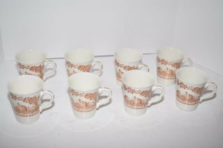 Vintage Set Of 8 1914 Furnivals Quail China Coffee Mugs - England