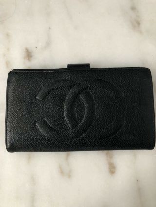 Chanel Wallet Caviar Leather And Pouch Case Vintage Authentic 2 X Set Cw045
