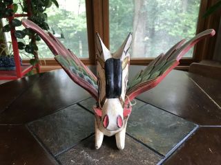 Vintage Carved Wood Chinese Flying Pegasus Hanging Horse Art Statue Sculpture 4