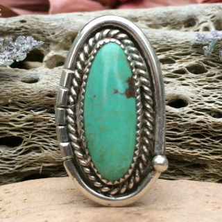 Vintage Native American Navajo Sterling Silver Green Turquoise Ring Sz 9 Wow